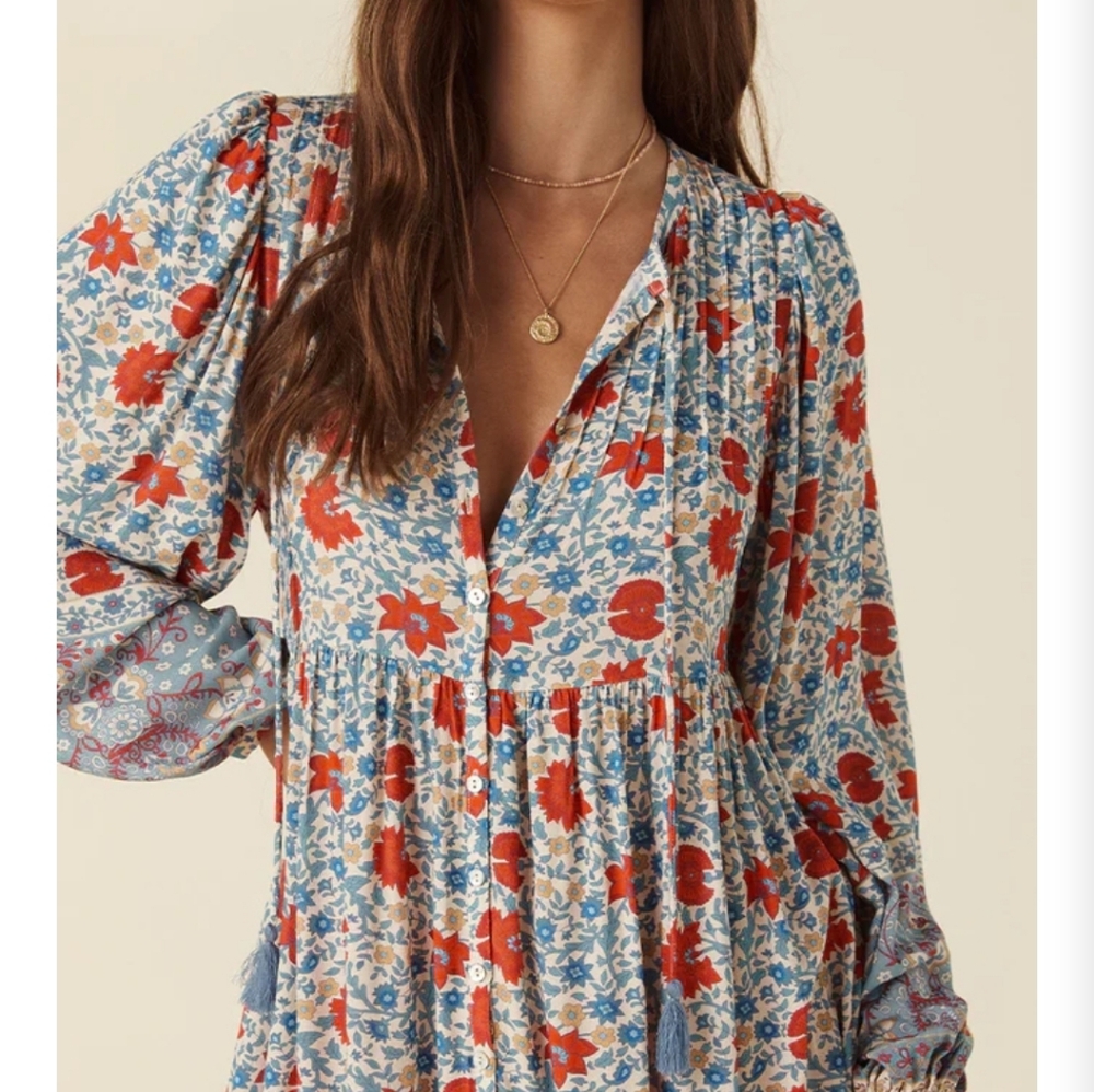 Spell Village Button Down Midi Dress In Sky - Picture 3 of 16